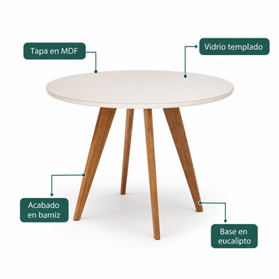 Juego de Comedor Amara Redonda 1.09cm con 4 Sillas Selene - Madera Maciza