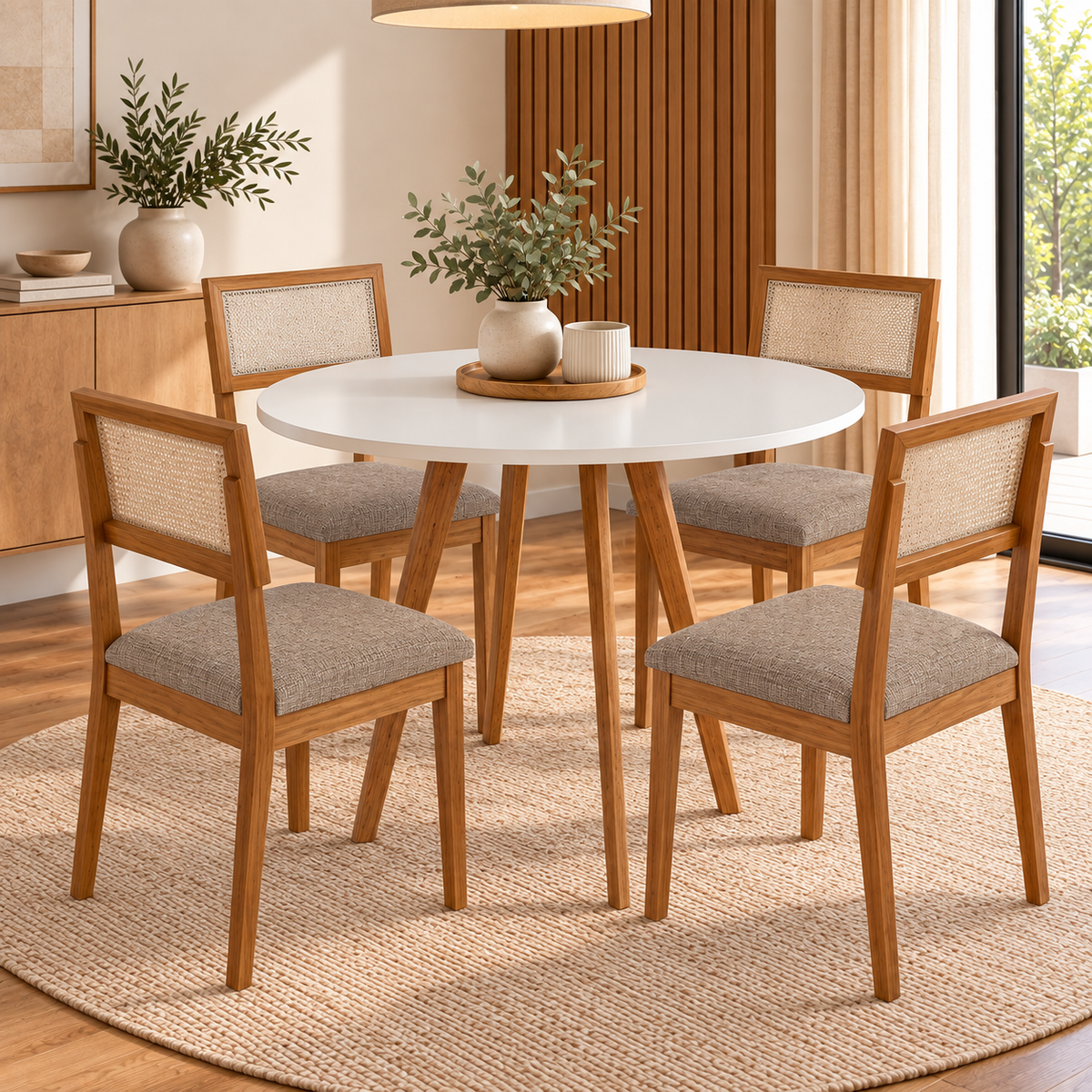 Juego de Comedor Amara Redonda 1.09cm con 4 Sillas Enara - Madera Maciza
