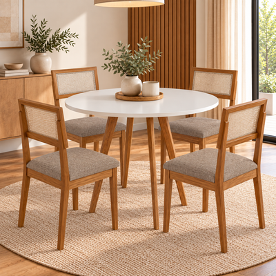 Juego de Comedor Amara Redonda 1.09cm con 4 Sillas Enara - Madera Maciza
