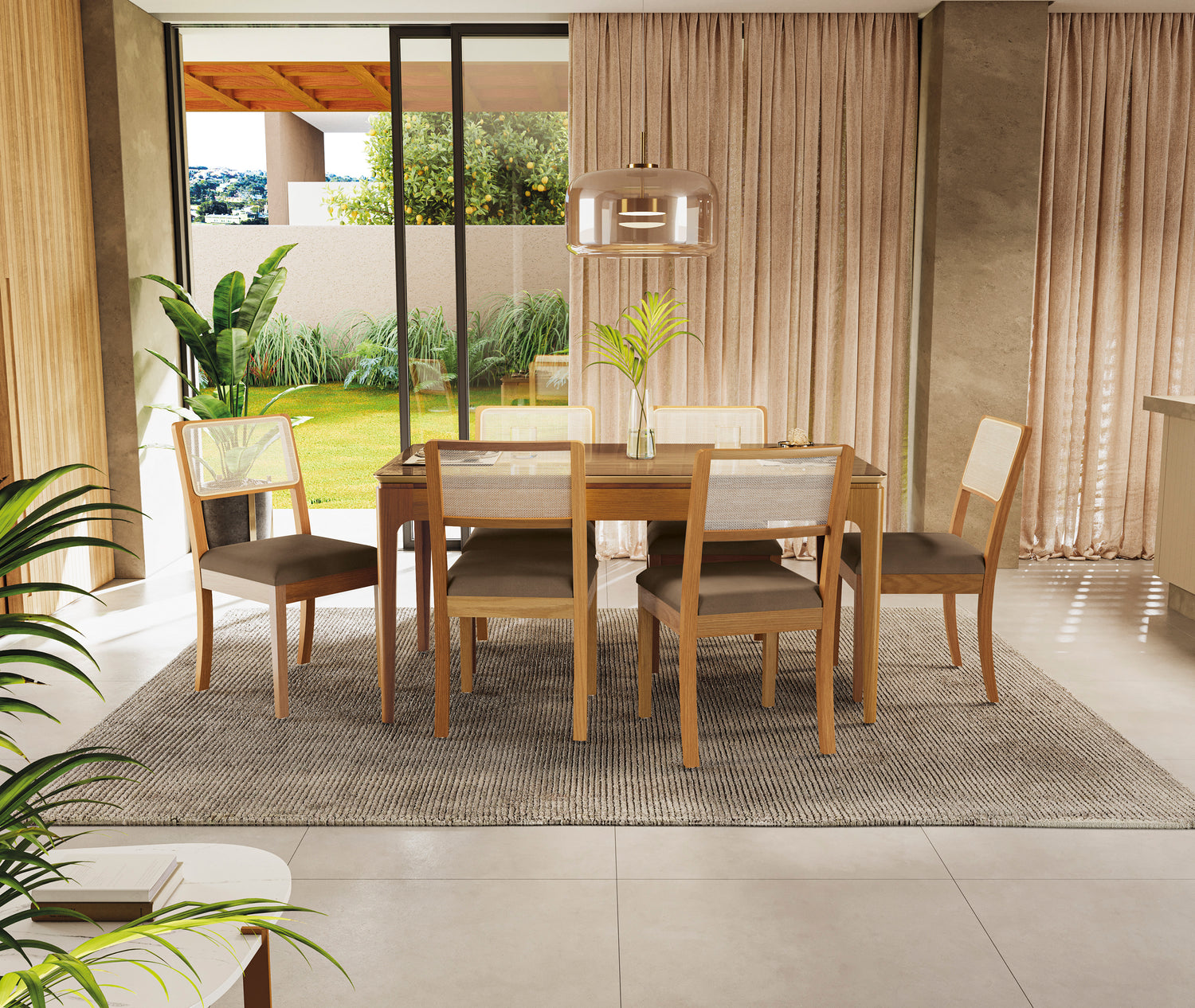 Juego de Comedor Bianca 6 Sillas Madera Maciza y Vidrio Sobrepuesto