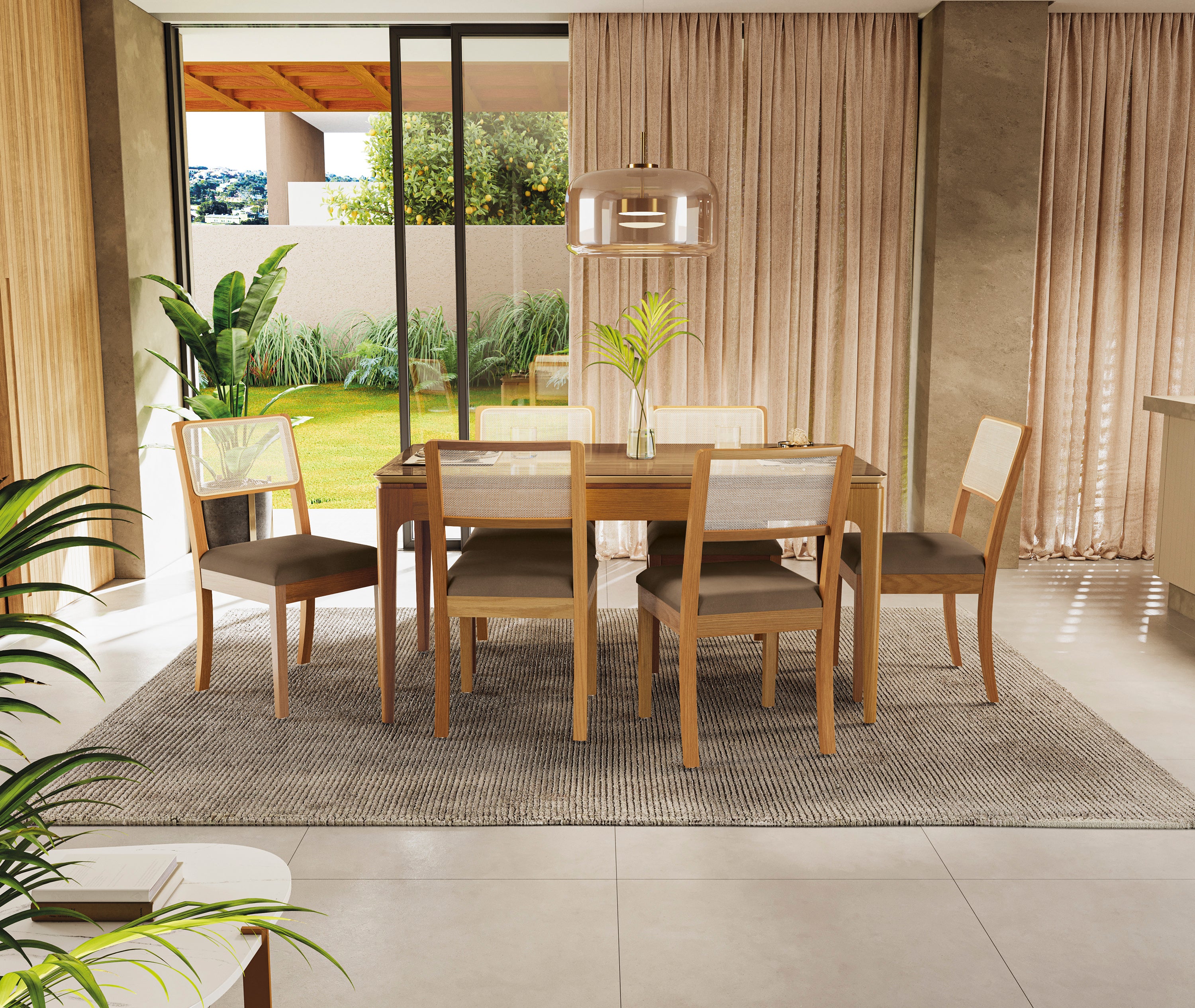 Juego de Comedor Bianca 6 Sillas Madera Maciza y Vidrio Sobrepuesto