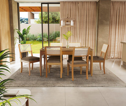 Juego de Comedor Bianca 6 Sillas Madera Maciza y Vidrio Sobrepuesto