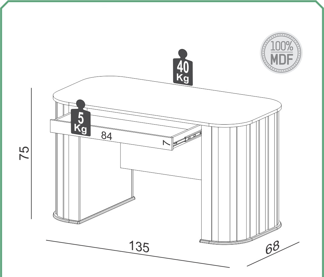 Escritorio Munich Curvo Mesa de Oficina C/1 Cajon 135cm 100% MDF