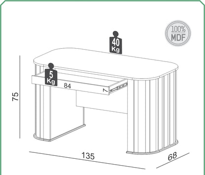 Escritorio Munich Curvo Mesa de Oficina C/1 Cajon 135cm 100% MDF
