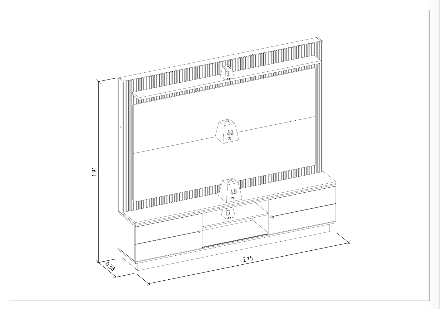 Rack con Panel Guararapes 215cm con kit Led MDF/MDP