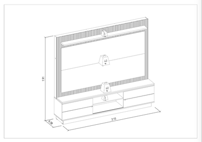 Rack con Panel Guararapes 215cm con kit Led MDF/MDP