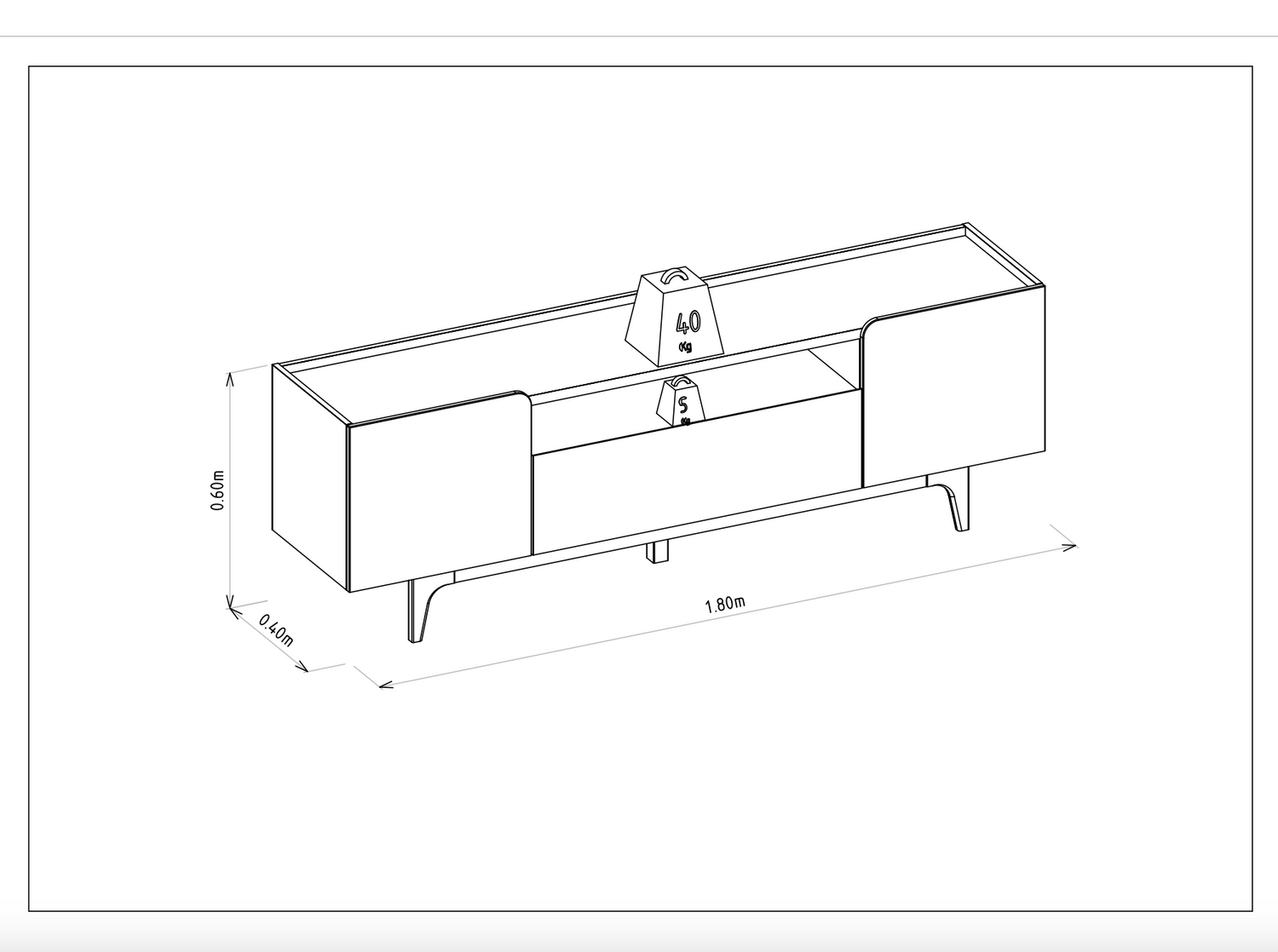 Rack para tv Orlando 180cm Patas en madera maciza