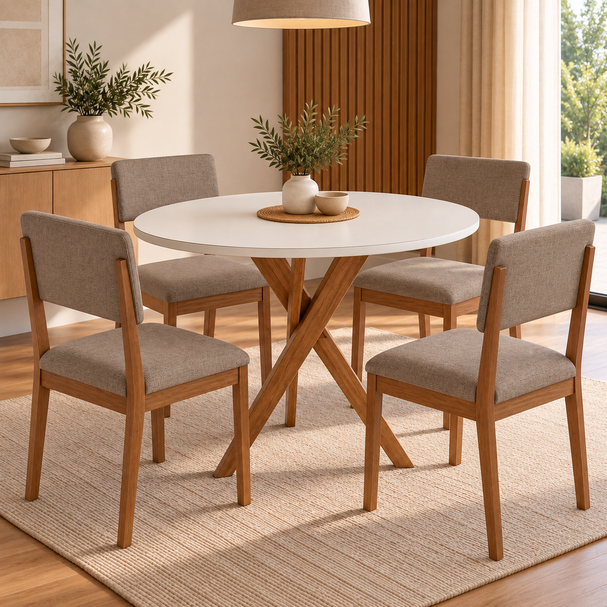 Juego de Comedor Catalina Redonda 1.09cm con 4 Sillas Selene - Madera Maciza