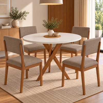 Juego de Comedor Catalina Redonda 1.09cm con 4 Sillas Selene - Madera Maciza