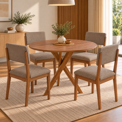 Juego de Comedor Catalina Redonda 1.09cm con 4 Sillas Selene - Madera Maciza