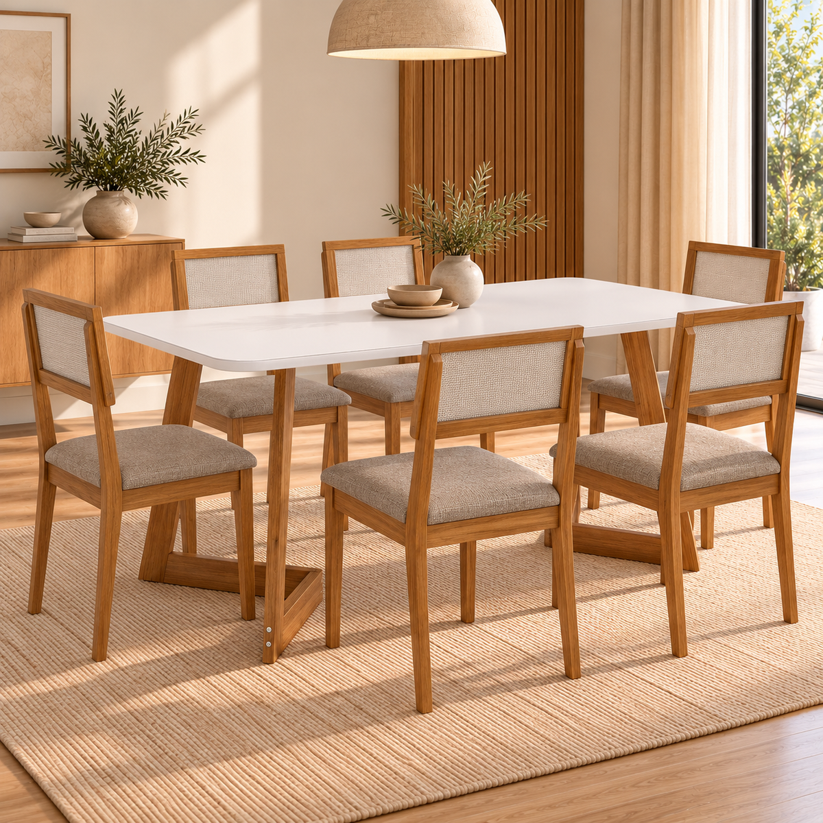 Juego de Comedor Catania 1.80cm con 6 Sillas Enara - Madera Maciza
