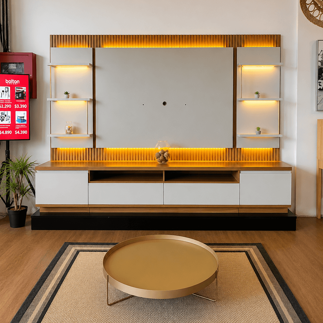 Rack con Panel Modular Sao Paulo Completo con Led MDF/MDP