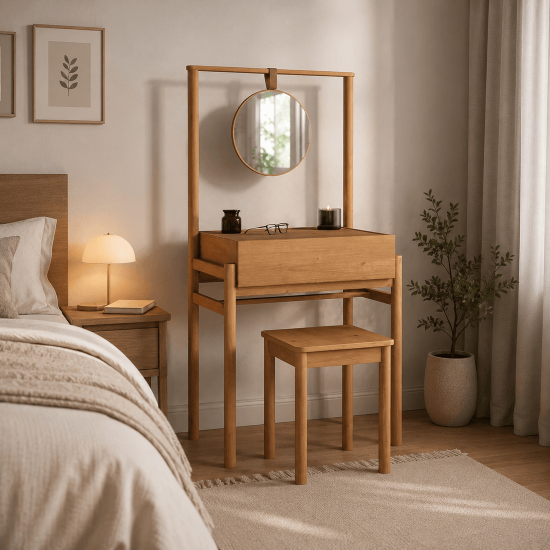 Tocador con espejo y banco Lyra - Madera Maciza