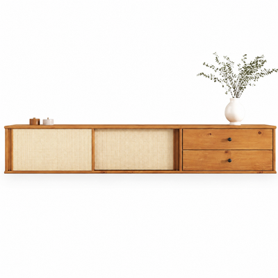 Rack Aereo Simona 175 cm Madera maciza - con trenza de ratán y 2 puertas corredizas