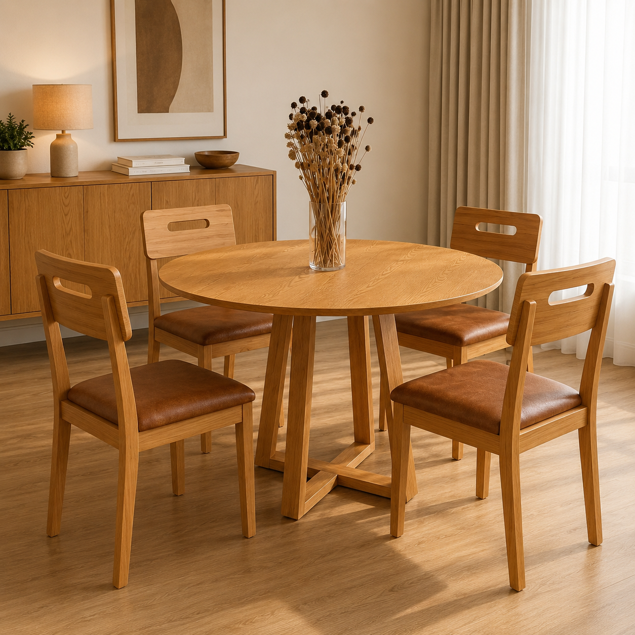 Juego de Comedor Asia Redonda con 4 Sillas Lila