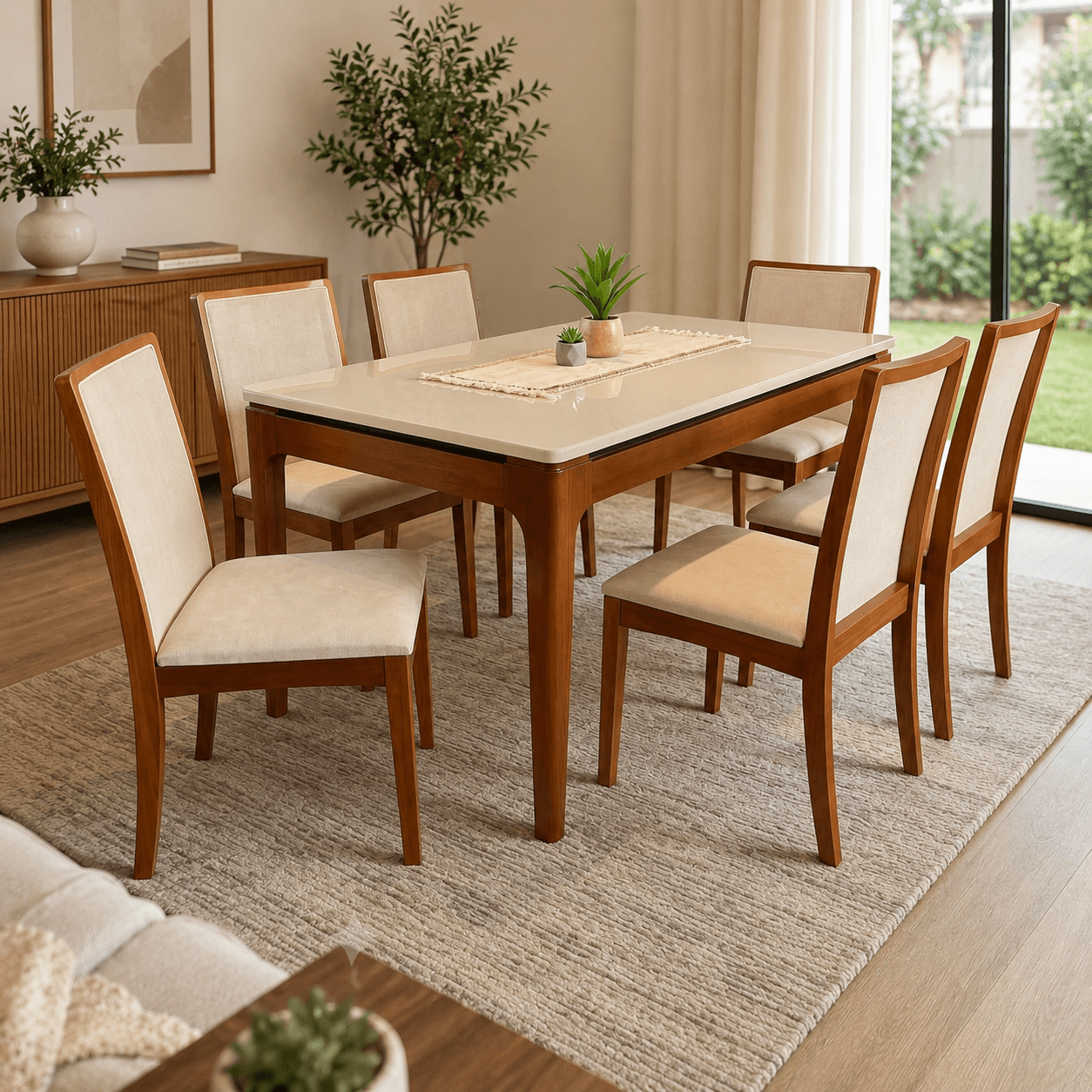 Juego de Comedor Mira con Vidrio Sobrepuesto con 6 Sillas Lara