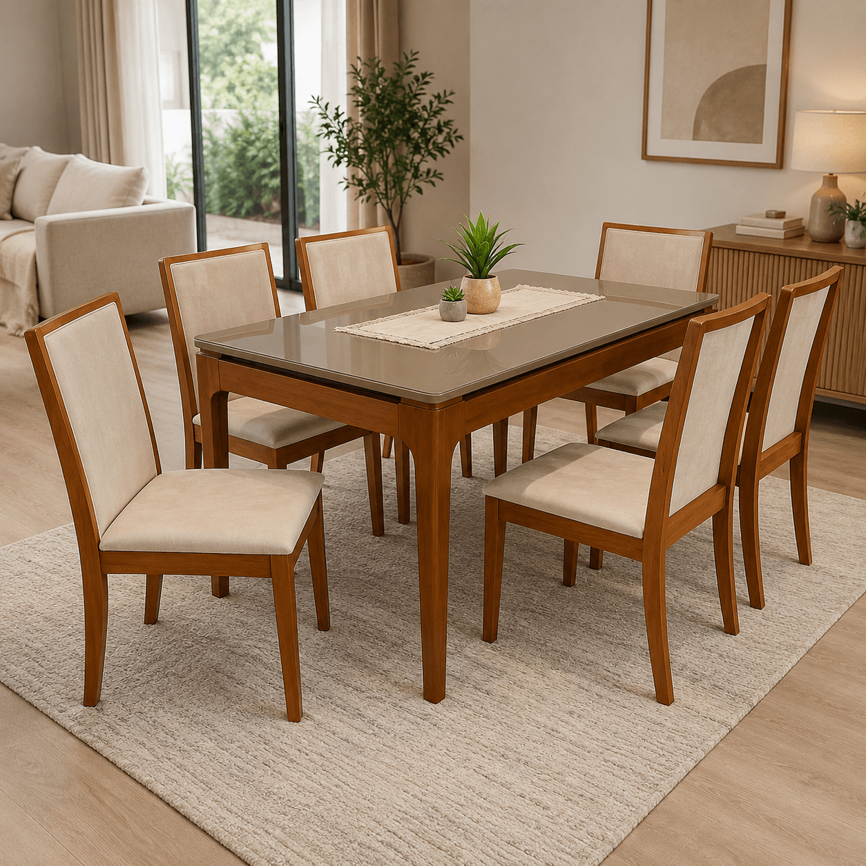 Juego de Comedor Mira con Vidrio Sobrepuesto con 6 Sillas Lara