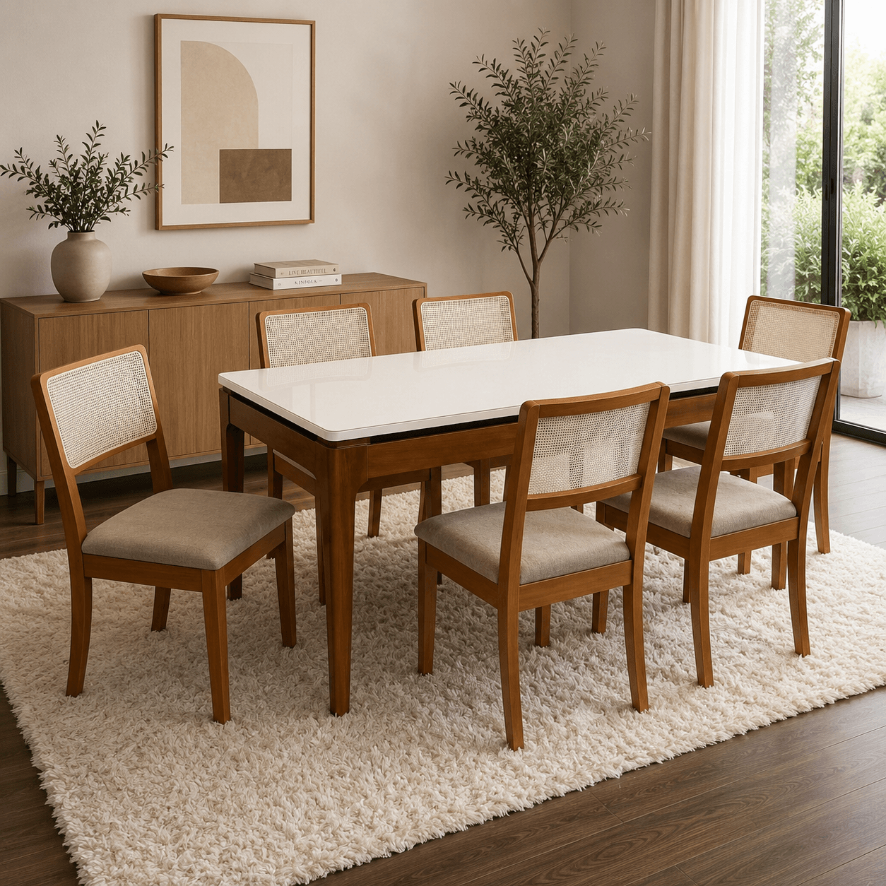 Juego de Comedor Mira con Vidrio Sobrepuesto Blanco con 6 Sillas Lola