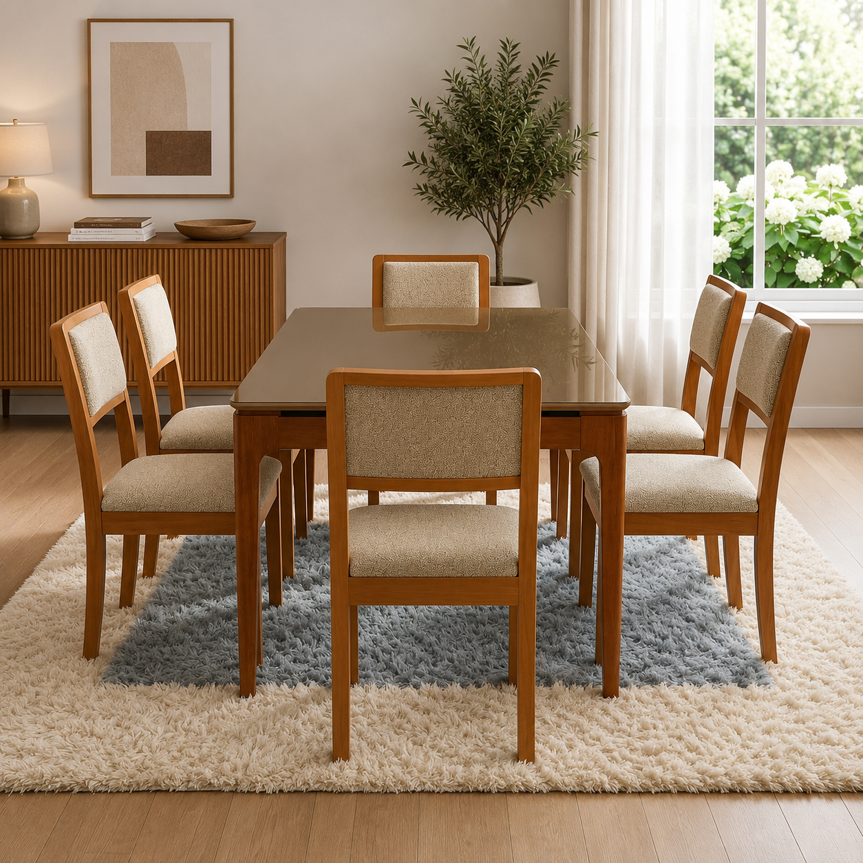 Juego de Comedor Mira con Vidrio Sobrepuesto con 6 Sillas Alice