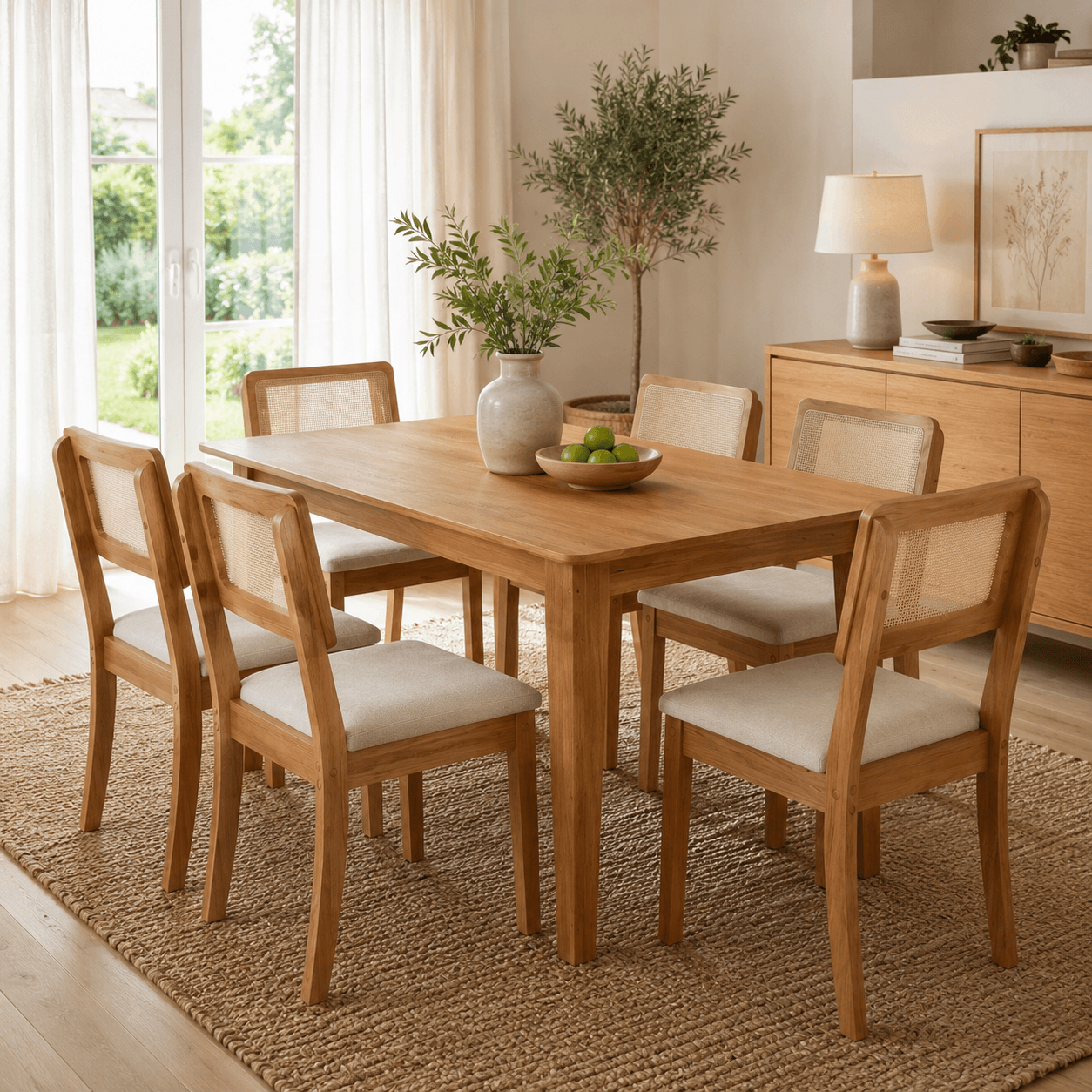 Juego de comedor Melina 160cm con 6 Sillas Ova 100% MDF