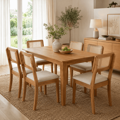 Juego de comedor Melina 160cm con 6 Sillas Ova 100% MDF