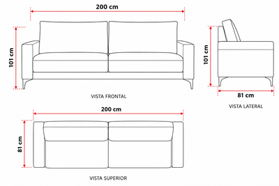 Sofa Piria 200cm c/Patas de Metal