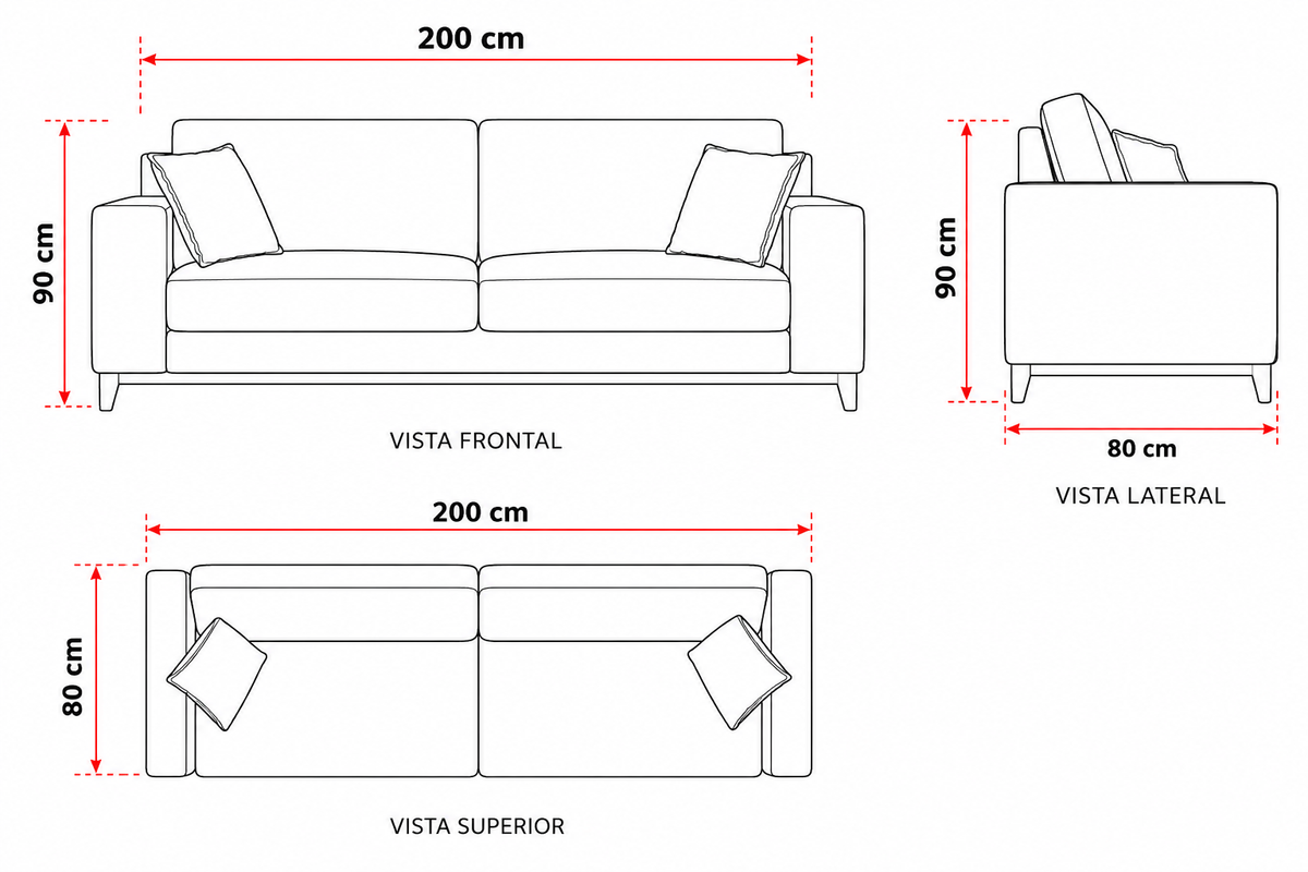 Sofa Scoti 200cm c/Patas de Madera