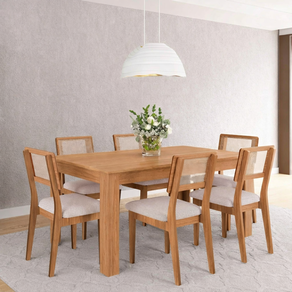 Juego de Comedor Londres 6 Sillas 160x90 Ratan 100% MDF Lisboa
