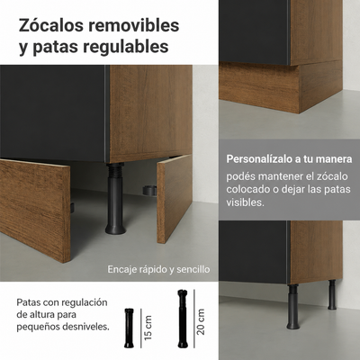 Cocina Completa Modulada Lux 200cm Rustic/Gris - Balton Hogar
