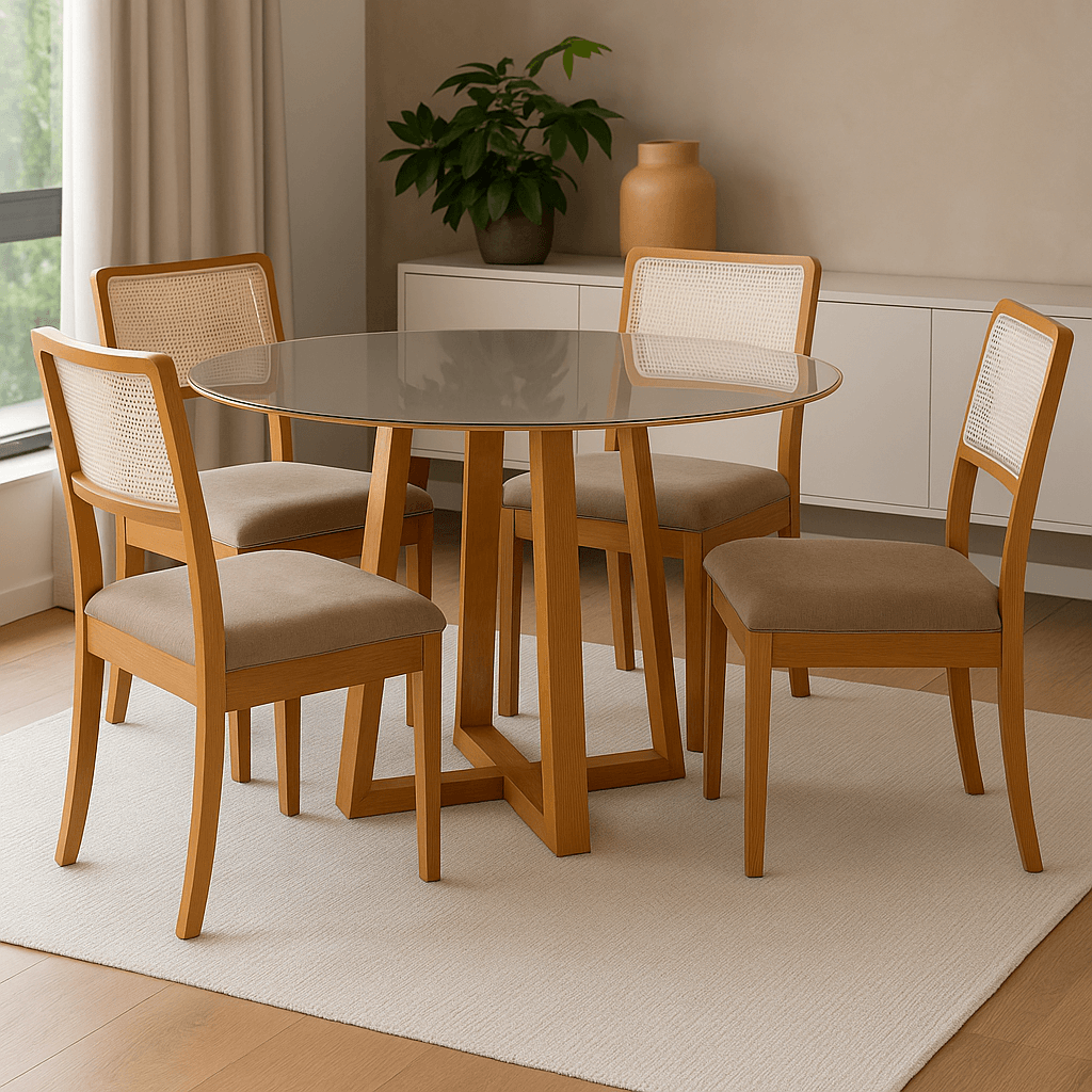 Juego de Comedor Rebeca 4 Sillas Madera Maciza y Vidrio Sobrepuesto