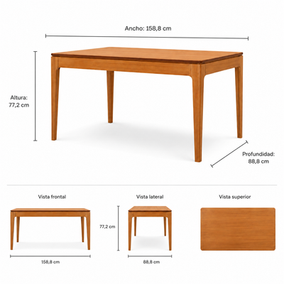 Mesa de Comedor Mira Rectangular - Madera Maciza