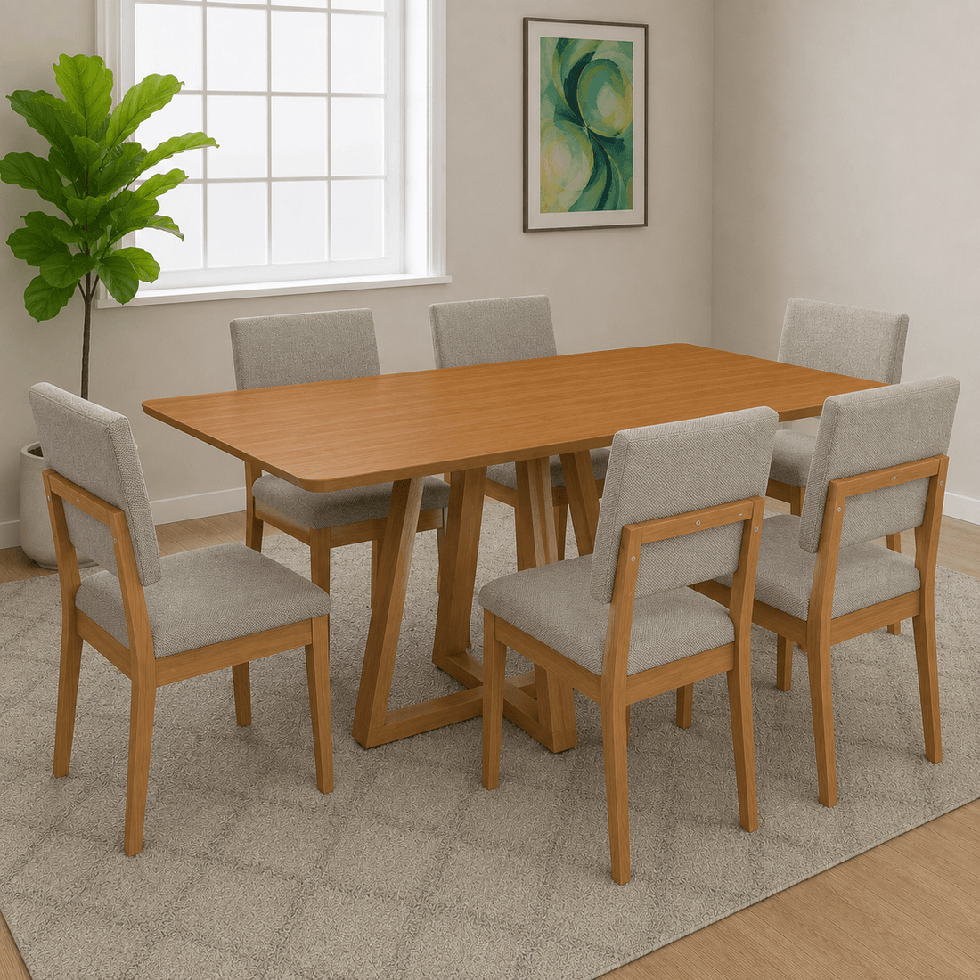 Juego de Comedor Alva 160cm con 6 Sillas Luna
