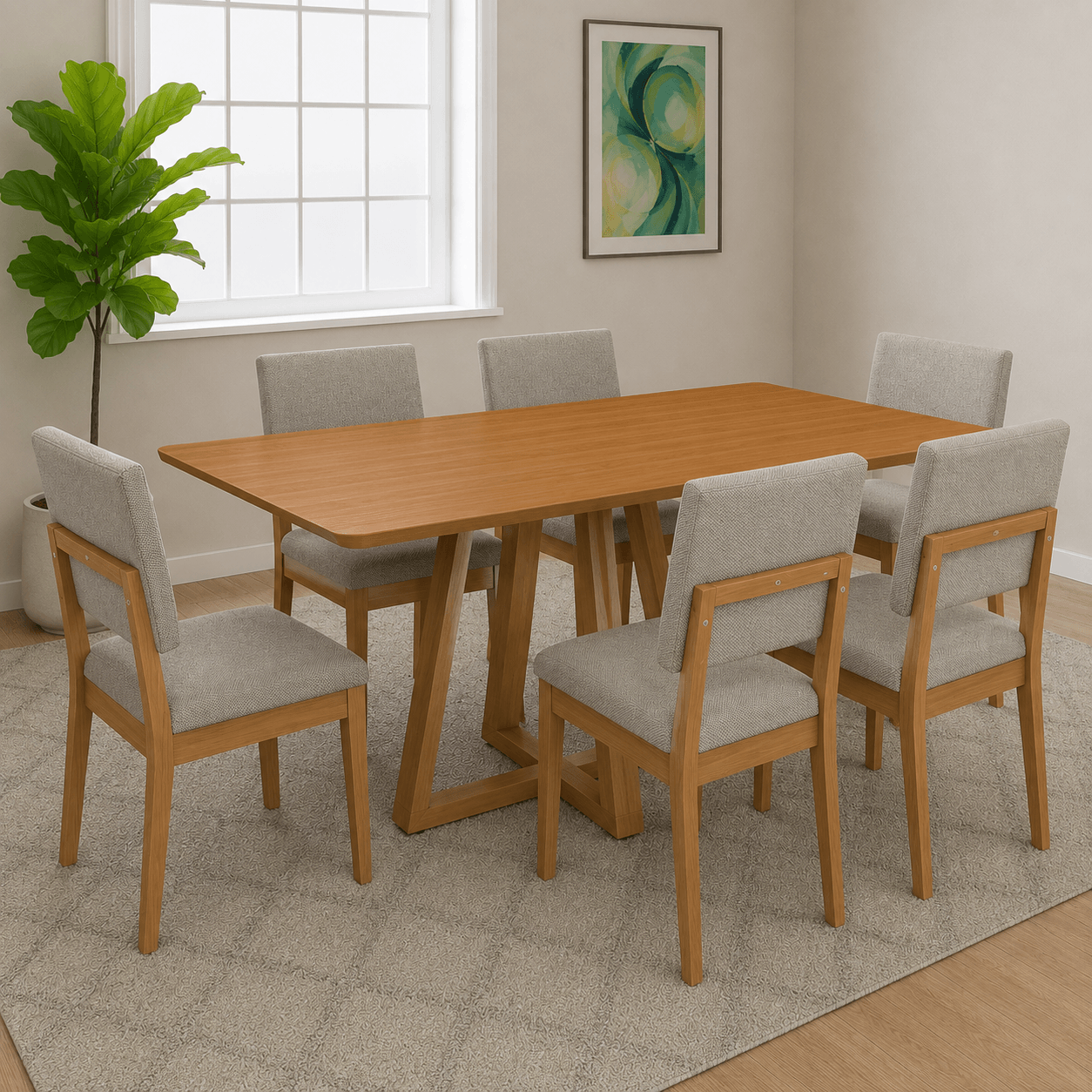 Juego de Comedor Alva 160cm con 6 Sillas Luna
