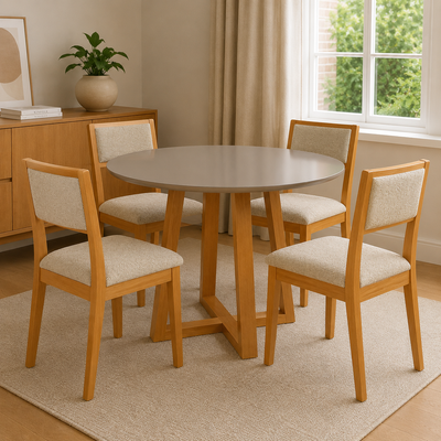 Juego de comedor Mesa Elma Redonda con Tapa de Bronce/Freijo con 4 Sillas Alice