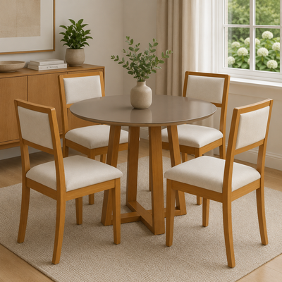 Juego de comedor Mesa Elma Redonda con Tapa de Bronce/Freijo con 4 Sillas Alice