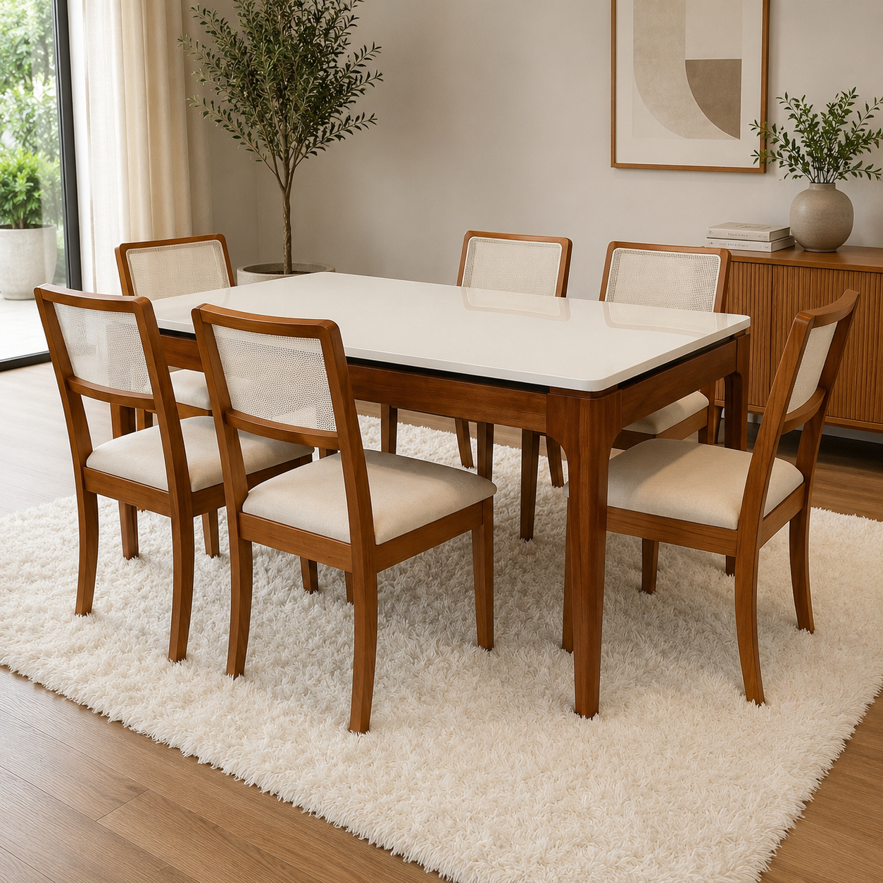 Juego de Comedor Mira con Vidrio Sobrepuesto Blanco con 6 Sillas Lola