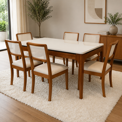 Juego de Comedor Mira con Vidrio Sobrepuesto Blanco con 6 Sillas Lola