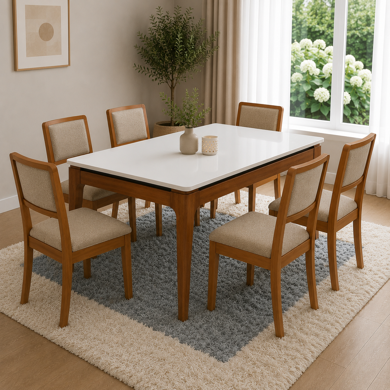 Juego de Comedor Mira con Vidrio Sobrepuesto con 6 Sillas Alice