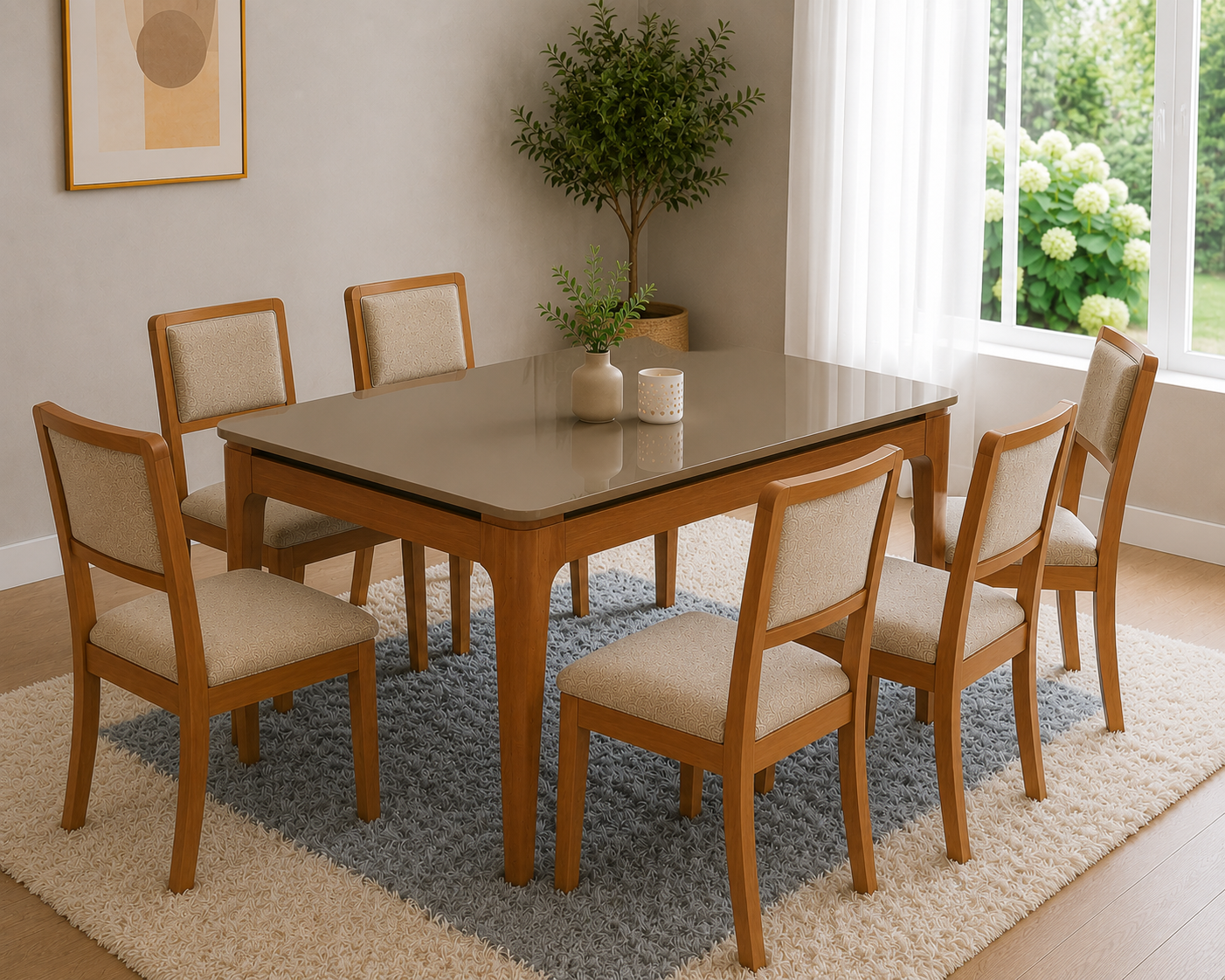 Juego de Comedor Mira con Vidrio Sobrepuesto con 6 Sillas Alice