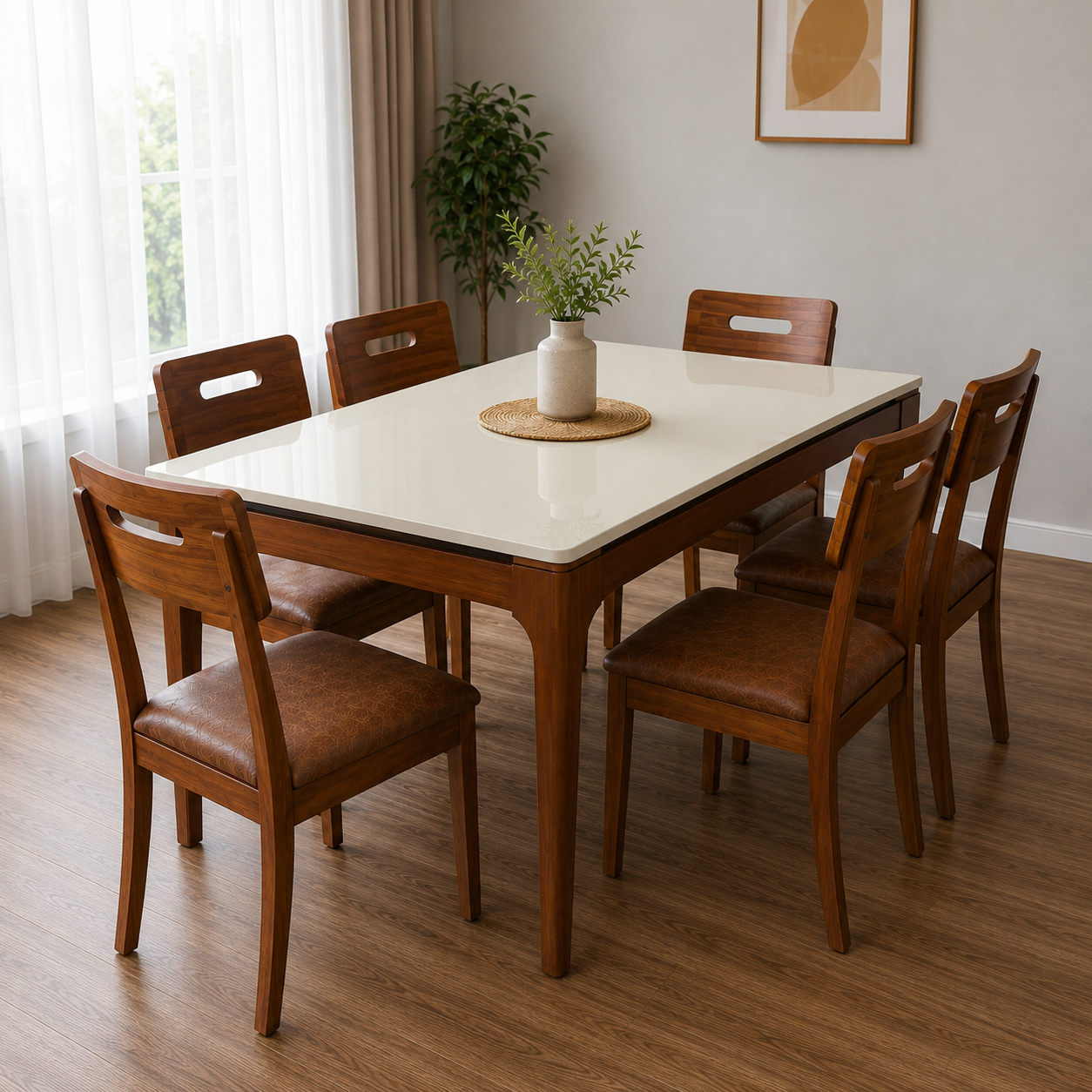 Juego de Comedor Mira con Vidrio Sobrepuesto con 6 Sillas Lila