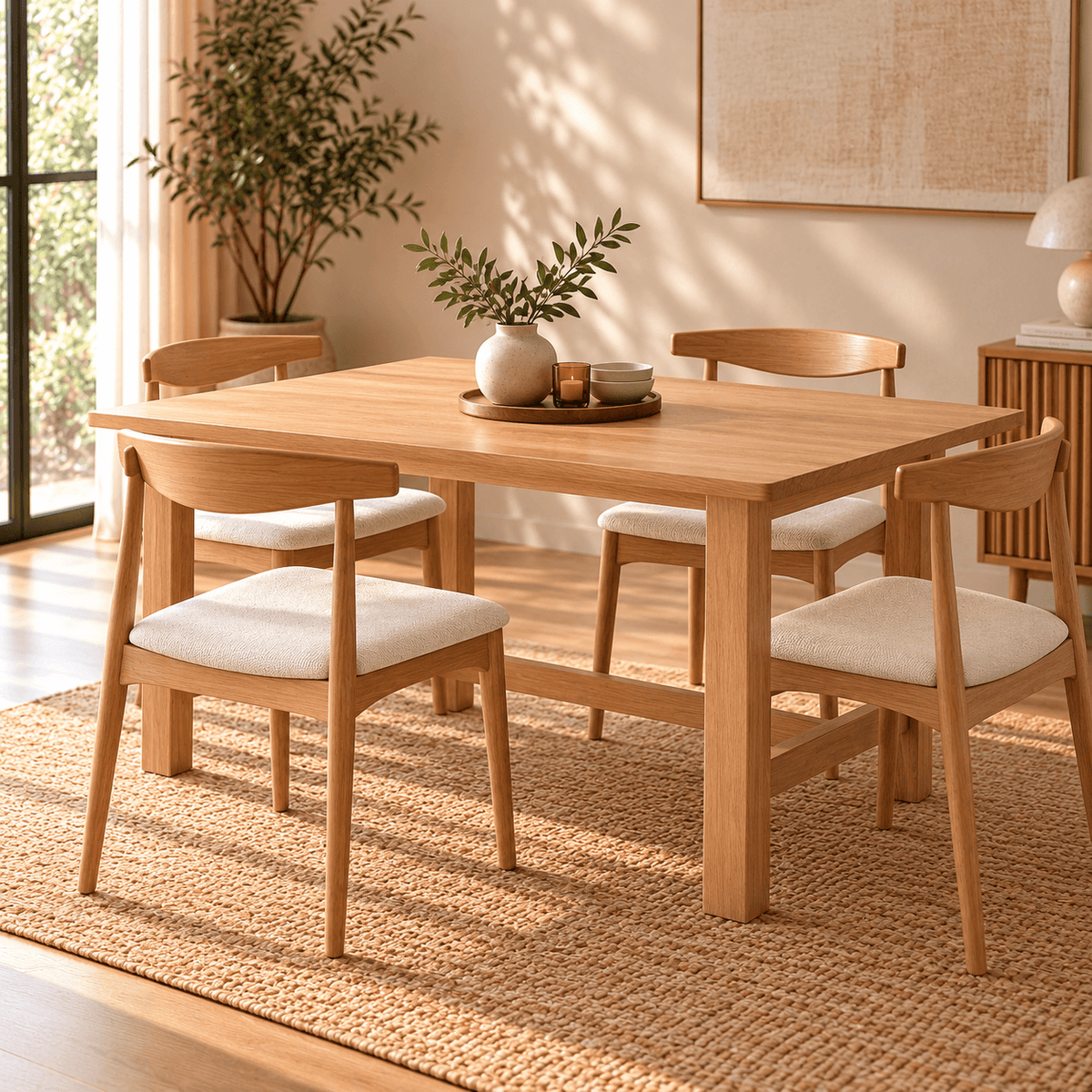 Juego de comedor 120cm Odin con 4 sillas Bergen