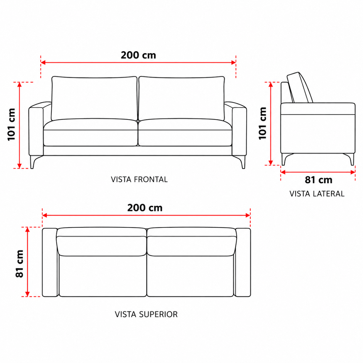 Sofa Nueva York - 200cm c/Patas de Metal