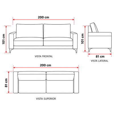 Sofa Nueva York - 200cm c/Patas de Metal