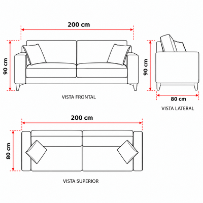 Sofa Scoti 200cm c/Patas de Madera