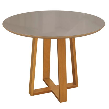 Mesa Elma Redonda 120cm - Madera Maciza y Vidrio Sobrepuesto