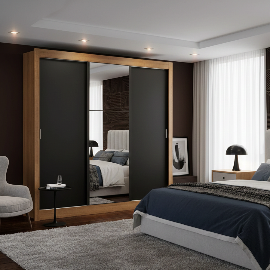 Ropero Placard Matrimonial Monaco Con Espejo 3 Puertas Corredizas 170cm