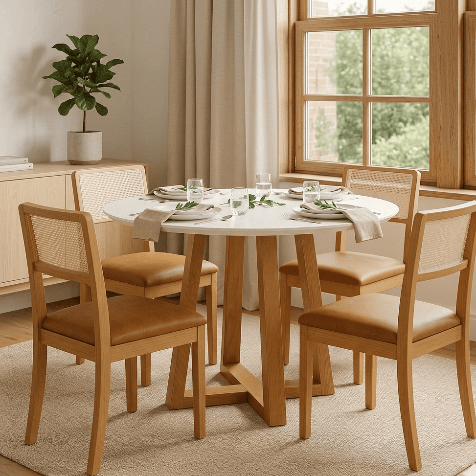 Juego de Comedor Rebeca con 4 Sillas Lola Madera Maciza y Vidrio Sobrepuesto
