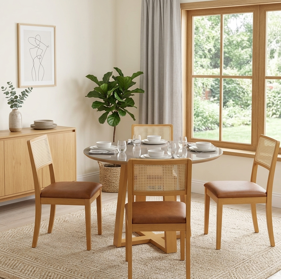Juego de Comedor Rebeca con 4 Sillas Lola Madera Maciza y Vidrio Sobrepuesto