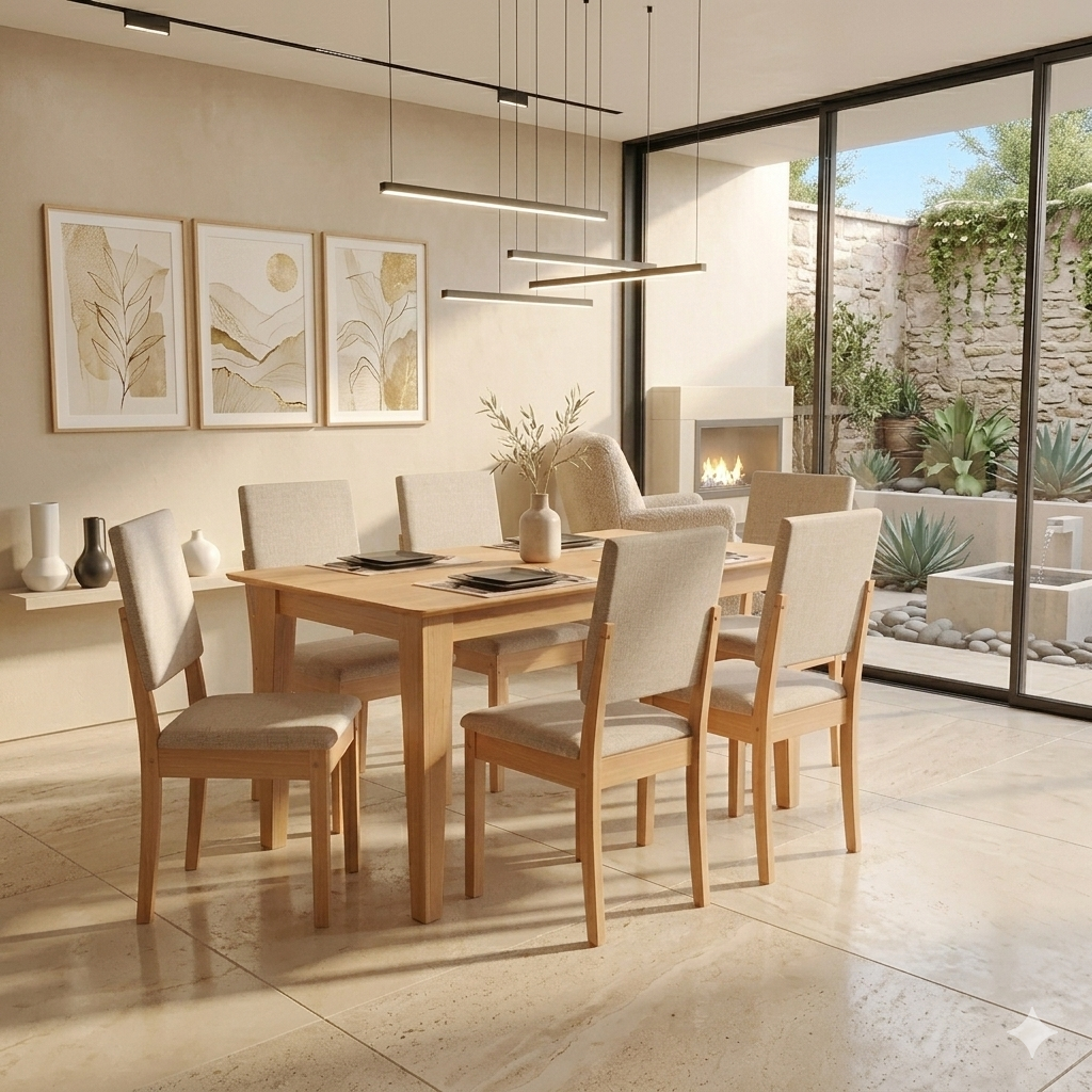 Juego de comedor Melina de 120cm/160cm con 4/6 Sillas Luna