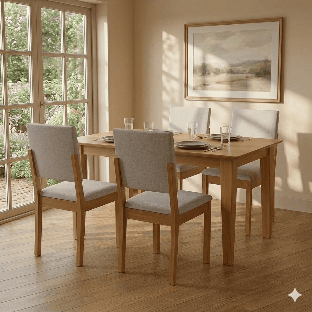 Juego de comedor Melina de 120cm/160cm con 4/6 Sillas Luna